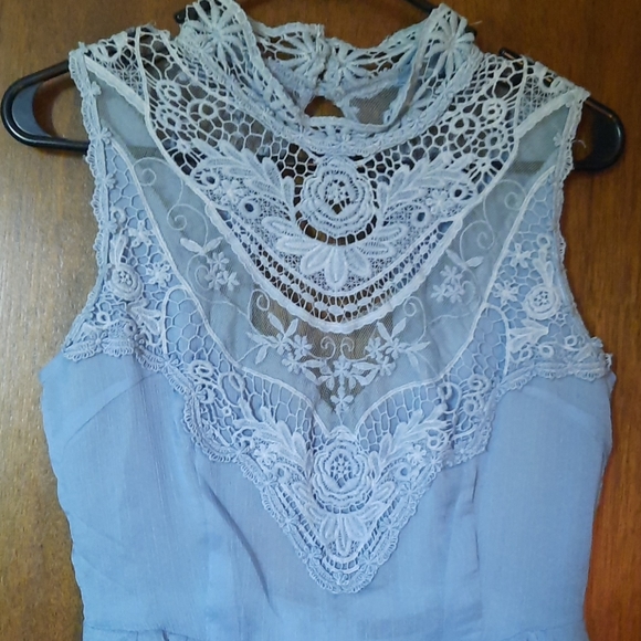 Powder Blue Lace Top Mini Dress - Picture 4 of 10